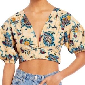 NWT A.L.C. Rylan Yellow and Blue Floral Print Crop Top - Sz 0